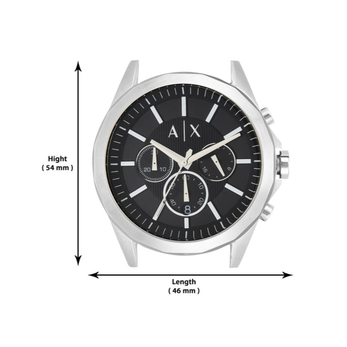 Armani Exchange Drexler AX2600 Men's Chronograph Watch – Black Dial with Silver Stainless Steel Strap