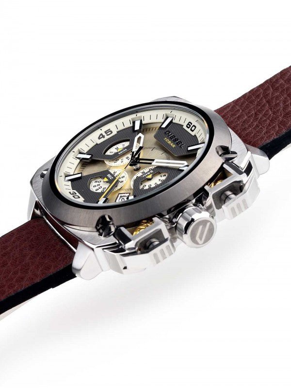 Diesel DZ7343 BAMF Chronograph Men's Watch – Beige Dial & Brown Leather Strap